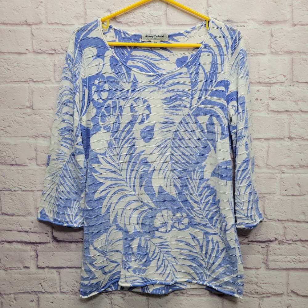 Tommy Bahama Let's Be Fronds Boatneck Sweater Size S Knit Stretch Resortwear‎